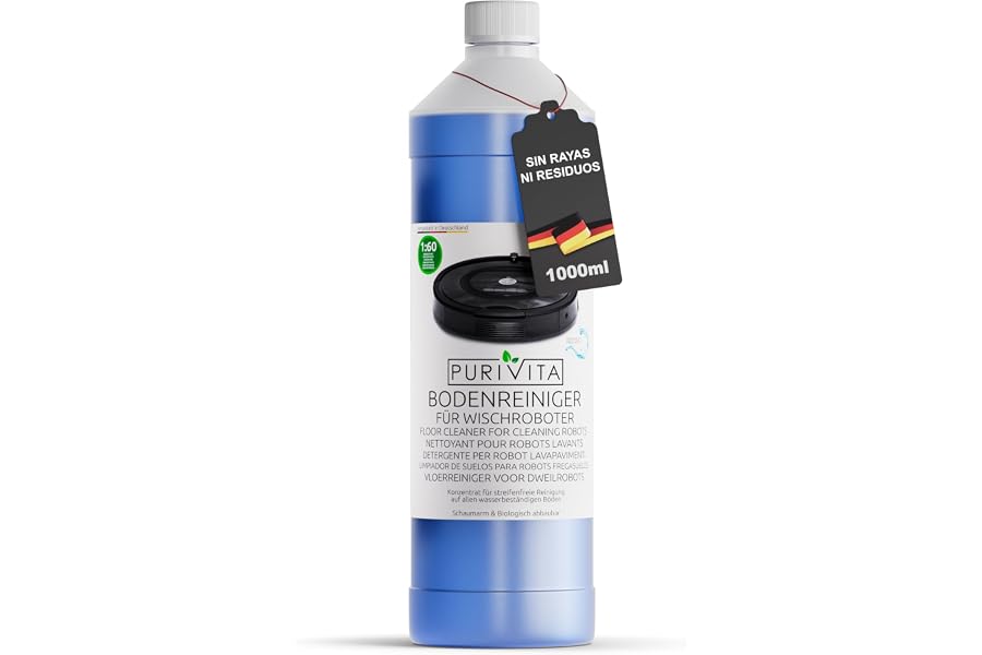 PURIVITA® Detergente Robot Aspirador [1L] - Liquido Robot Friegasuelos sin Rayas & Sostenible - Limpia Suelos para Robot - Ad