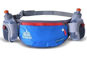 AONIJIE Männer Frauen Sport Trinkgürtel mit 2 Stücke Trinkflaschen Hüfttasche Geeignet für Einstellbarer und stabil Taille Pack (Blau)