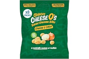 CheeseO's - Knusprig Gepufft Käse Snacks - Cheese & Onion Multipack 40g (Pack of 8) - Keto Snack - Proteinreich - Vegetarisch - Glutenfrei - käse chips - Gesunder snacks, gebacken und lecker