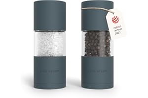 LARS NYSØM Salt and Pepper Grinder Set, Manual Salt and Pepper Mills with Adjustable Ceramic Grinder, Design Spice Shaker Set (Stone Blue)