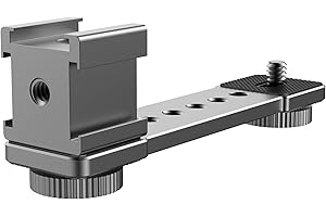 HLEESH Triple Cold Shoe Extension Mount Bracket Bar with 1/4” 3/8” Camera Adapters for Attaching Gimbal, Video Light, Microphone Compatible with GoPro or DSLR Cameras