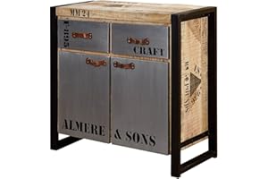 Massivmoebel24.de | Factory massives Sideboard #131 - Natur, Bedruckt | aus Mango-Holz | 2 Schubladen - 2 Türen | 90x40x85cm | Kommode Tv-Sideboard Wohnzimmer-Schrank