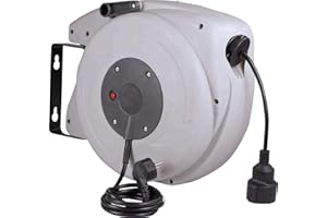 as - Schwabe Carrete de cable retráctil automático 20 m H05VV-F 3G1,5 - Enrollador de manguera - 180° Giratorio - 2 m de cable de conexión - desmontable - Montable en Pared y Techo - IP20, 12645