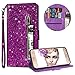 Produktbild Reißverschluss Hülle für Galaxy S7,Gurt Glitzer Lederhülle für Galaxy S7,Moiky Stilvoll Luxus Lila Strass Wallet Stoßdämpfende Schutzhüllen mit Ständer Magnetisch Handytasche
