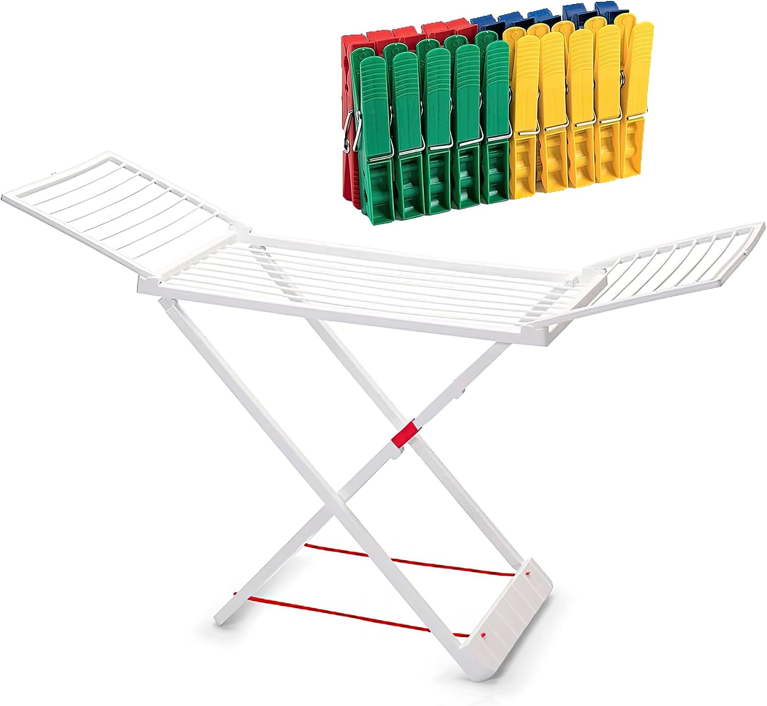 ForenTex Tendederos Plegables con alas, Hecho de Resina, Superficie de tendido 20 m, con Bloqueo de Seguridad, Resistente al Sol, Incluye 20 Pinzas (Blanco)