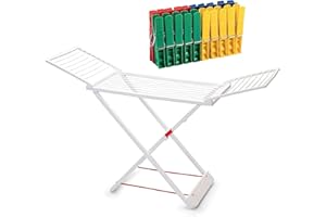 ForenTex Tendederos Plegables con alas, Hecho de Resina, Superficie de tendido 20 m, con Bloqueo de Seguridad, Resistente al Sol, Incluye 20 Pinzas (Blanco)