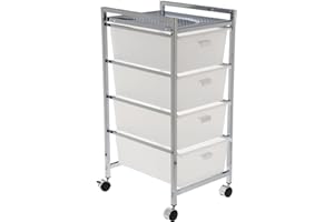 DONREGALOWEB Carro baño de Metal con 4 cajones acrilicos en Color Cromado y Blanco