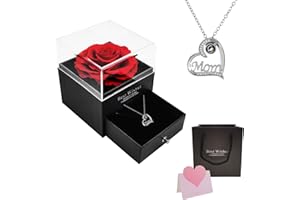 FIMAGO Preserved Real Rose with I Love You Necklace in 100 Languages Eternal Flowers Rose Gifts for Mom Wife Girlfriend Valentines Day Mothers Day Christmas Birthday Gifts (YMY-PN_S-DR20)