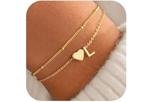 TINGN Armband Damen Gold Silber - 14K Gold Vergoldete Herz Geschichtet Armbänder Personalisierte Armband mit Buchstaben Monogramm Alphabet Armkette Damen Schmuck Geschenke für Frauen Freundin Mädchen
