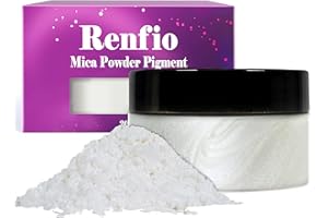 Renfio 100 g Glimmerpulver-Pigment, metallischer natürlicher Farbstoff, Mineralperle, schimmernd, Epoxidharz, Farbstoff für Malerei, Seife, Schleim, Badebomben, 100 g – Porzellanweiß