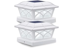 Siedinlar Lampe Solaire Exterieur Lumières Solaires de Chapeau de Poteau 2 Modes Lampe LED Etanche pour Jardin Terrasse Clôture 4x4 5x5 6x6 inch Poteau en bois Lot de 2 (Blanc)