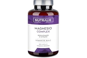 Magnesio Completo - Magnesio Citrato + Bisglicinato 2145mg - Stanchezza e Fatica - Integratore con Vitamine B5, B6 e C Calcio - 120 Capsule Vegane Nutralie
