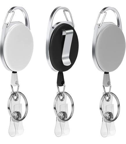 Uniclife Set van 2 intrekbare badgehaspel voor badgehouder, zware intrekbare sleutelhanger, sterke ABS-behuizing met roestvrijstalen veerspiraal, 61 cm, nylon touw, karabijnhaak, clip en sleutelhanger