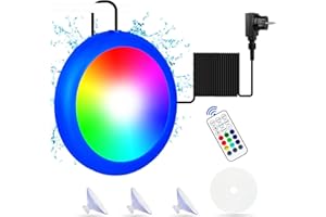 COOLWEST Poolleuchte, oberirdisch, 10 W, RGB, mit Fernbedienung RF und Saugnapf, Poollampe, 12 V AC/DC, IP68, wasserdicht, 16 Farben, 3 Timer-Optionen, 7 m Kabel