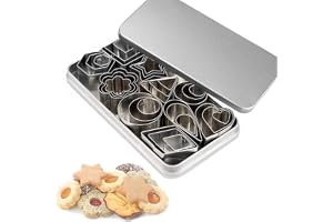 Mini Cookie Cutter Set - 30 Small Molds to Cut Out Polymer Clay, Pastry Dough, Pie Crust & Fruit - Metal Stamps Star Flower Hexagon Round Heart Square Triangle Oval Raindrop Geometric Shapes Cutter