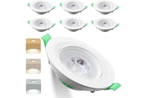 BRANTOO LED Downlights Ultra Slim 7W LED Recessed Ceiling Lights Dimmable 6 Pack, Warm White Neutral White Cool White Adjustable, IP44 Round Spotlights for Kitchen Living Room Bathroom (Hole size:70-75mm)