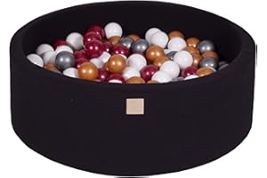 MEOWBABY Piscine À Balles pour Bébé - Rond 90x30cm Piscine a Balle pour Enfant avec 200 Balle, Coton, Noir: Bordeaux/Or/Blanc/Argent