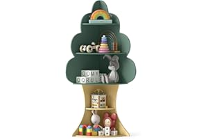 FANTASK Regał narożny dla dzieci, regał na książki w kształcie drzewa, 5 poziomów, regał na książki dla dzieci, regał na zabawki z drewna, do pokoju dziecięcego, pokoju zabaw, 48 x 48 x 132 cm