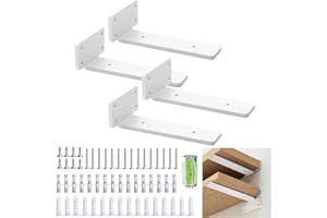 BATONCA Regalwinkel 15 cm (0.5 cm) Dicke, 4 Pack Schwebende, Versteckte Regalhalterungen, Rustikale Industrie Regalhalterungen Mit Modernem Eisen Finish - Weiß