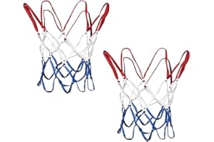 JIHUOO Lot de 2 petits filets de basket-ball à 8 boucles, rouge, blanc et bleu, filet de basket-ball d'extérieur