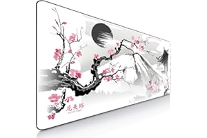 Nyfter - 3XL Gaming Mauspad Sakura Weiß 1200 x 600mm Premium Fuji Mousepad Size Groß vernähte Kanten langlebig mit high-end Glide und Anti-Rutsch Speed Gaming Mauspad