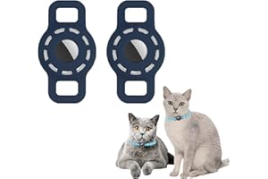 TECDW 2 Pezzi Custodia Silicone Protettiva Per AirTag,Collare Per Gatto AirTag Accessori,Compatibili con Apple AirTag,per il Tracciamento Cani/Gatti/Animale Domestico Collare e Bambini/Borse (Blu scuro)
