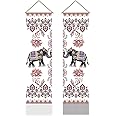AHANDMAKER 2Pcs India Elephant Tapestry, Traditional Jaipur Elephant Vertical Tapestry Wall Hanging, Good Luck Tassel Wall Tapestry for the Living Room, Wall Art, Wall Decor Entry(45.7x13 Inch)