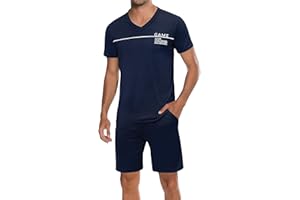 Marvmys Ensembles de Pyjama Homme Court Coton Été Col en V Vetements Nuit Manche Courtes Short S-3XL