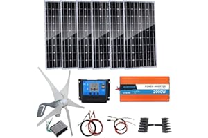 AUECOOR 1000 Watts Wind Solar Powered System(Hybrid System Kit): 400W Wind Turbine Generator + 6pcs 100W Monocrystalline Solar Panel + 2000W Pure Since Wave Inverter(Peak 4000W)+Accessories