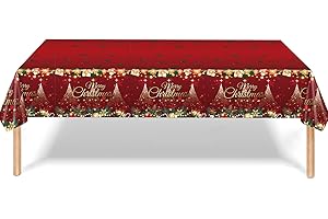 POPOYU Świąteczny obrus świąteczny plastikowy obrus, prostokątny, świąteczny duży obrus na stół, dekoracja czerwono-zielony świąteczny obrus z drzewem, 137 * 274 cm plastikowy obrus na stół na Boże