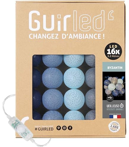 GuirLED - Lichtsnoer met ballen van katoen, led, USB, draadloze afstandsbediening, nachtlampje voor baby's, 2 uur – netadapter 2 A inbegrepen – 4 intensiteiten – 32 ballen 3,2 m – baby
