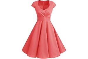 Bbonlinedress Robe Femme de Cocktail Vintage Rockabilly Robe plissée au Genou sans Manches col carré Rétro