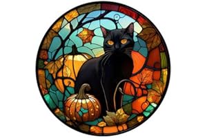 MOCASTLE Halloween Window Stickers 10 inch Castle Cat Pumpkin Crow Tree Window Cling Sticker Decal Halloween Decoration, PVC Static, Removable (Black Cat)