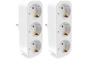 JEXPOWER 2 Stück Doppelstecker, Mehrfachstecker für Steckdose Ohne Kabel, 3 in 1 Steckdosenleiste Mehrfachsteckdose (250V/16A), Doppelstecker für Steckdose Überspannungschutz, Weiß