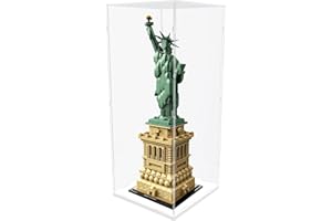 DuvinDD Vitrine en Acrylique pour Lego Statue de la liberté-20x20x50 cm - Boîte de Protection Transparente étanche à la poussière avec Socle Blanc - Modèle adapté pour l'architecture et la Collection