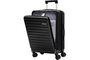 TydeCkare valigia Bagaglio a Mano con Tasca Frontale, 56x26x37 cm, Trolley Valige da Viaggio Rigide ABS+PC, Leggero con 4 Ruote e Lucchetto Combinazione, Nero/M