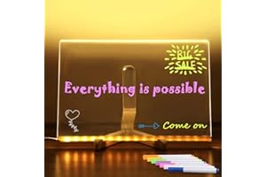 HADAVAKA LED Note Board With Colors with Stand, Light Up Acrylic Message Board With 7 Colors Pen, DIY Writing Drawing Message Note Board Memo Menu To Do List, For Office School Home (30 * 20cm)