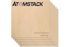 ATOMSTACK Lot de 30 feuilles de contreplaqué de 3 mm d'épaisseur en tilleul contreplaqué 300 x 300 mm pour machine à graver laser, scie à chantourner artisanat, peinture, décorations
