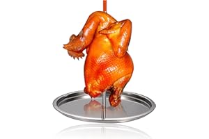 Gtwinsone Chicken Roaster Vertical Skewers Stand Stainless Steel Brazilian Barbecue Kebab Stand with Drip Tray BBQ Vertical Grilling Rack Meat Spit for Steak Chickens Fish Meat Duck Goose