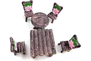 NLINLIN 6 Pcs Miniature Table and Chairs Set, Fairy Garden Furniture Ornaments Kit for Dollhouse Accessories Home Micro Landscape Decoration Garden Miniatures Decor