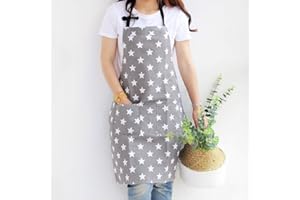 COPIEL Fartuch kuchenny dla kobiet, regulowany fartuch kuchenny z dwiema dużymi kieszeniami, bawełniane płótno wzór gwiazdy, fartuch dla dorosłych do prac domowych