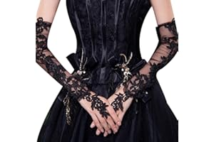 MoreChioce Długie damskie rękawiczki koronkowe, bez palców, na lato, rękawiczki z siateczki, dla panny młodej, na bal absolwentów, operę, kolację, czarne