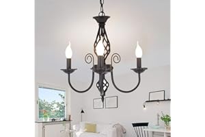 HEYUN Europäischen Land Industrie Vintage Pendelleuchte,Höhenverstellbarer Kerzenleuchter,aus Eisen Einfach Schwarz Metall Kronleuchter für Küche Esszimmer Wohnzimmer,3heads