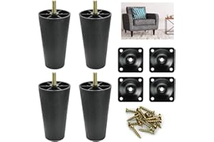 AFASOES 4pcs Sofa Legs Plastic Sofa Couch Feet Universal Chair Bed Legs Black Tapered Furniture Feet Replacement Legs with Leg Mounting Plates/Screws for Furniture Table Cabinet (LegHeight: 12cm)