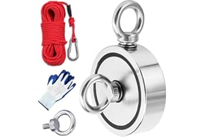 AOLIGEI MEIXI 816KG Haftkraft Doppelseitig Neodym Ösenmagnet mit Seil (20M/66ft) und einem Paar Handschuhen, Super Stark Magnete Perfekt zum Magnetfischen Magnet Angel Ø 94mm mit Öse Neodymium Topfmagnet