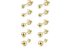 PiercingJak 10pcs Clous Boucle d'Oreilles Boule Or Boucles d'oreilles Acier Inoxydable Piercings Tragus Cartilage Hélix Oreille Perle Rond 3mm-8mm Doré Bijoux de Corps Femme Homme