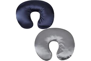 TCMYYUND Lot de 2 housses de coussin d'allaitement en satin de soie ultra douce compatible avec Boppy - Protège les cheveux et la peau de bébé - Gris et bleu marine