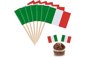 YXHZVON 100 sztuk wykałaczek z flagą Włoch, flagi koktajlowe, mini flagi, toppery na babeczki, patyczki na imprezę, do deserów, owoców, na imprezę, do pubu