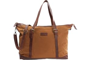 LECONI Weekender Canvas + Cowhide Leather Leisure Bag Travel Bag XL Shopper Women + Men Hand Luggage Sports Bag Retro Look 50 x 36 x 15 cm LE2013-C