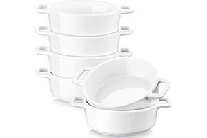 LOVECASA Teglie per Quiche, dolce con manici, crostate per Pasticceria, Set di 6 Stampi in Porcellana per Cottura Smaltata Mini 200 ML per Torte, Lasagne, Soufflé 14 cm, Ovale